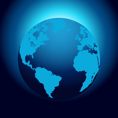 An illustration of the Earth, lit blue against a dark background.